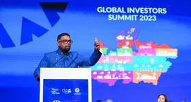 Guyana's President Dr Mohamed Irfaan Ali addressing the Global Investors Summit 2023 - ©Department of Public Information Guyana 
