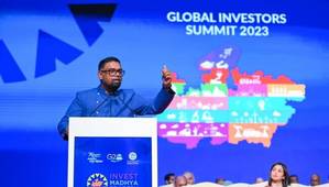 Guyana's President Dr Mohamed Irfaan Ali addressing the Global Investors Summit 2023 - ©Department of Public Information Guyana 