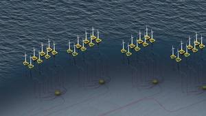 Offshore floating wind farm that uses MECON Collector Hubs
Image courtesy Baker Hughes