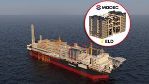 Conception Illustration of FPSO with full scale 100MW SOFC installation with integrated carbon capture (Credit: MODEC)
