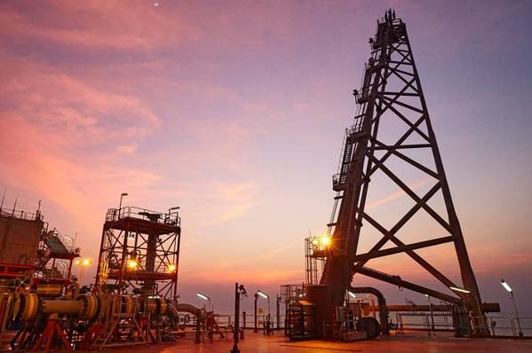 Illustration; A platform flare stack at dusk in India / Image by BP