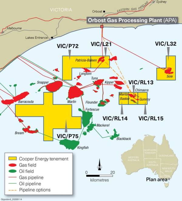 Cooper Energy's assets in the Gippsland Basin - Image by Cooper Energy