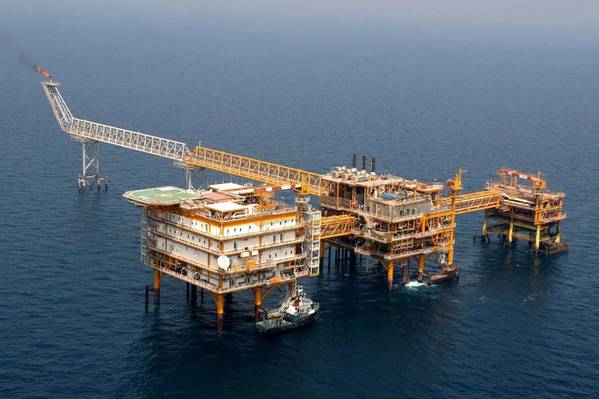 An offshore platform complex in Iran - Credit: NIOC