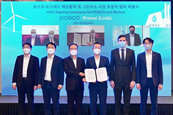 Photo from the virtual ceremony on which POSCO and Ørsted signed the Memorandum of Understanding.