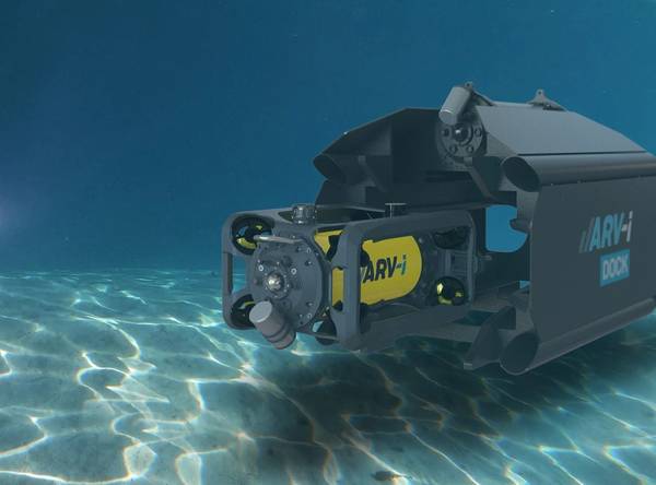 The ARV-i combines underwater vehicle, photography and robotics technology from Boxfish Research and underwater power and communications from Transmark Subsea. Image courtesy Boxfish & Transmark