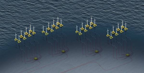 Offshore floating wind farm that uses MECON Collector Hubs
Image courtesy Baker Hughes