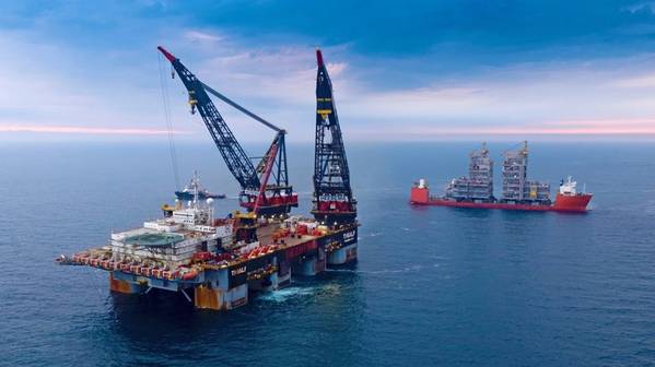 Martin Linge utility module installation by the heavy-lift vessel "Thialf" in July this year. (Photo: Jan Arne Wold and Bo B. Randulff / Equinor ASA)