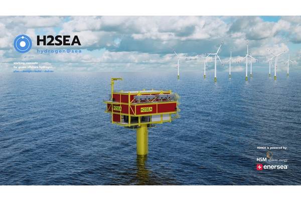 Dutch partnership H2Sea has a number of concepts, from a 15MW turbine hosted system to 400MW standalone platforms. Images from H2Sea.