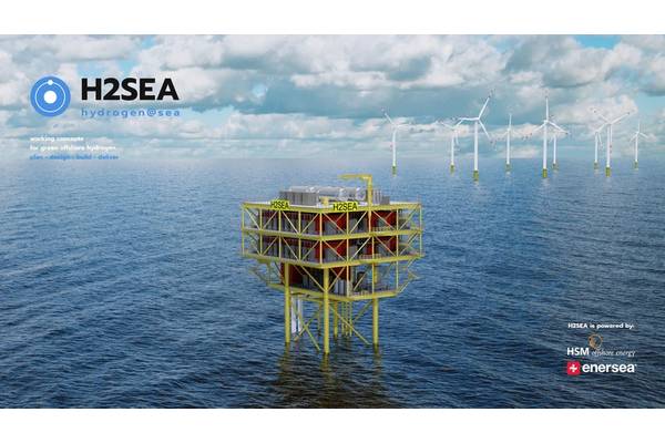 Dutch partnership H2Sea has a number of concepts, from a 15MW turbine hosted system to 400MW standalone platforms. Images from H2Sea.