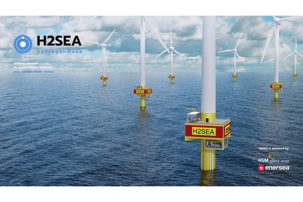 Dutch partnership H2Sea has a number of concepts, from a 15MW turbine hosted system to 400MW standalone platforms. Images from H2Sea.