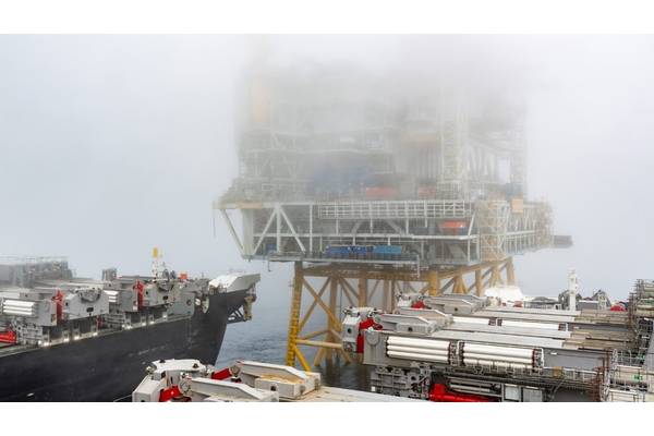 The 22,000-tonne topside for the drilling platform in place on the Johan Sverdrup field. (Photo: Bo B. Randulff / Equinor ASA)