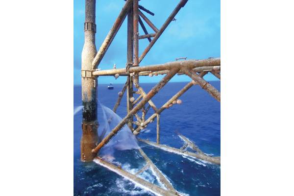 A common ling, Molva molva, swims amongst an almost coral reef-like habitat created by oil and gas infrastructure. Image from Insite.
